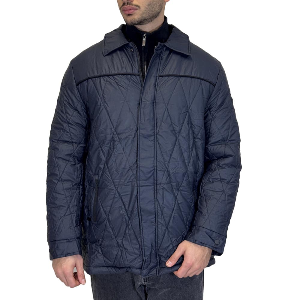 کاپشن بلند طرح لوزی کمر سگک دار یقه خز دار 10741