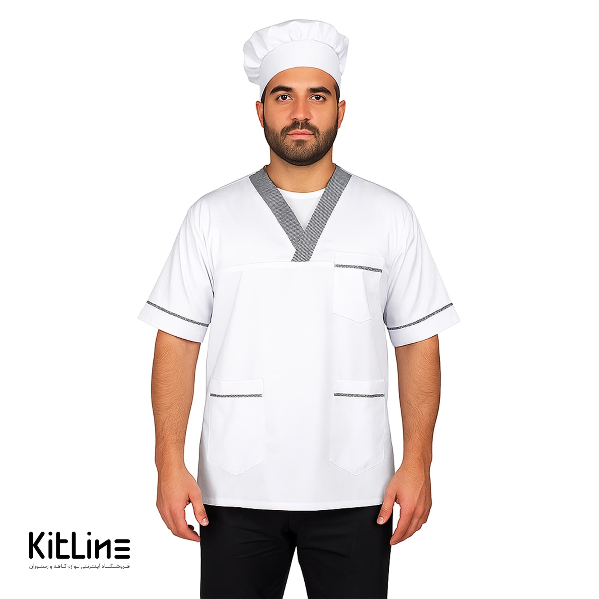 روپوش ترگال کجراه آستین کوتاه سفید مغزی چهارخانه تک فرم مدل بردیا