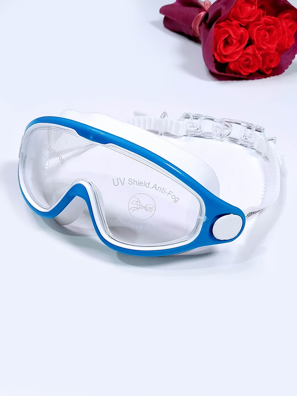 عینک شنا فریم بزرگ زنانه و مردانه اسپیدو ( Speedo ) سیلیکونی آبی رنگ