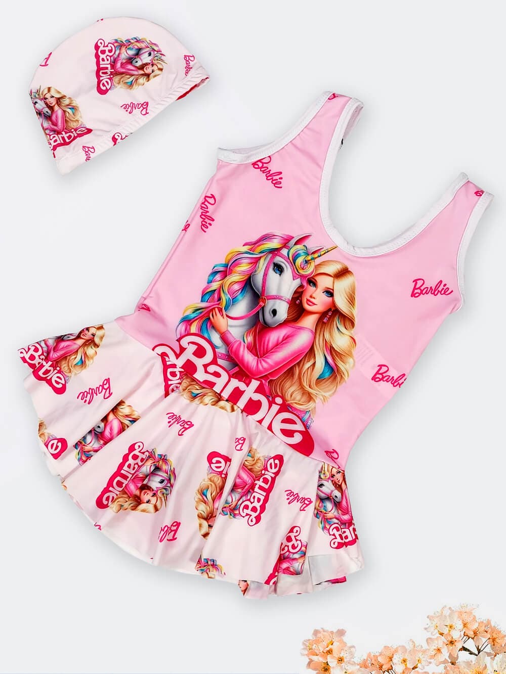 مایو بچگانه دخترانه دامنی طرح باربی ( barbie ) صورتی رنگ اسپیدو ( Speedo ) استخر