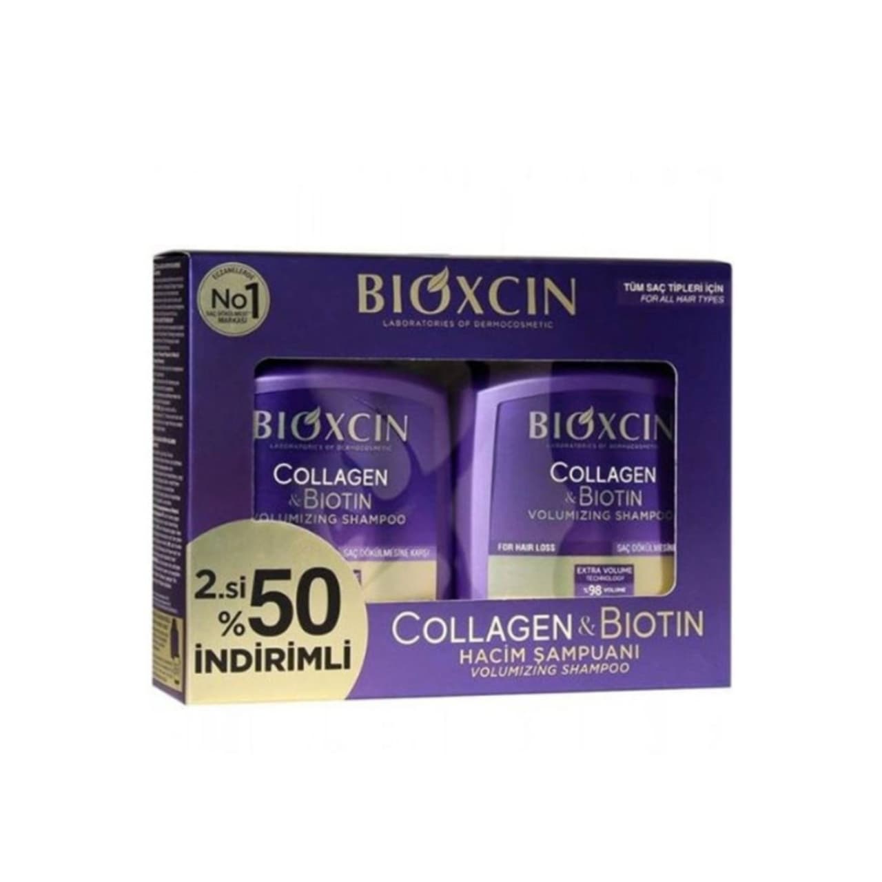 شامپو ضدریزش بیوکسین Bioxcin بنفش حاوی بیوتین و کلاژن پک 2 عددی