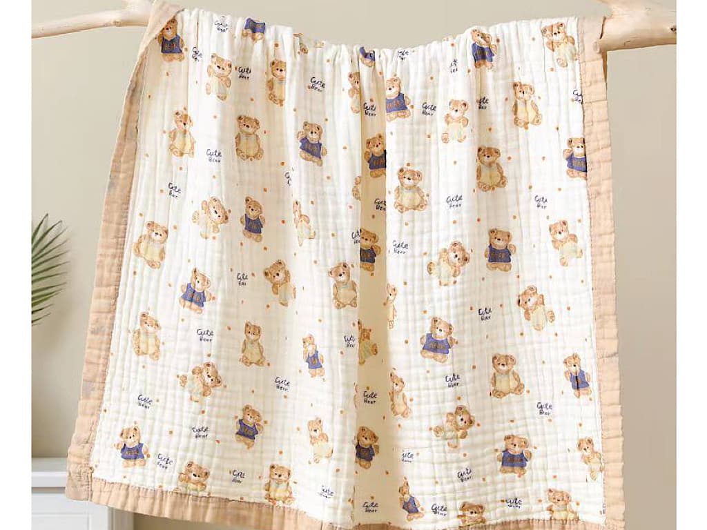 پتو دورپیچ نخی تابستانه دولایه با پارچه موسلین