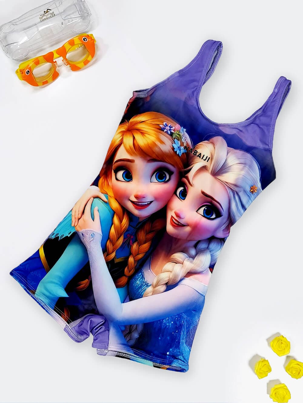 مایو دخترانه نوجوان پادار نیمه پوشیده برای استخر طرح کارتون فروزن برند نابایجی ( Nabaiji )