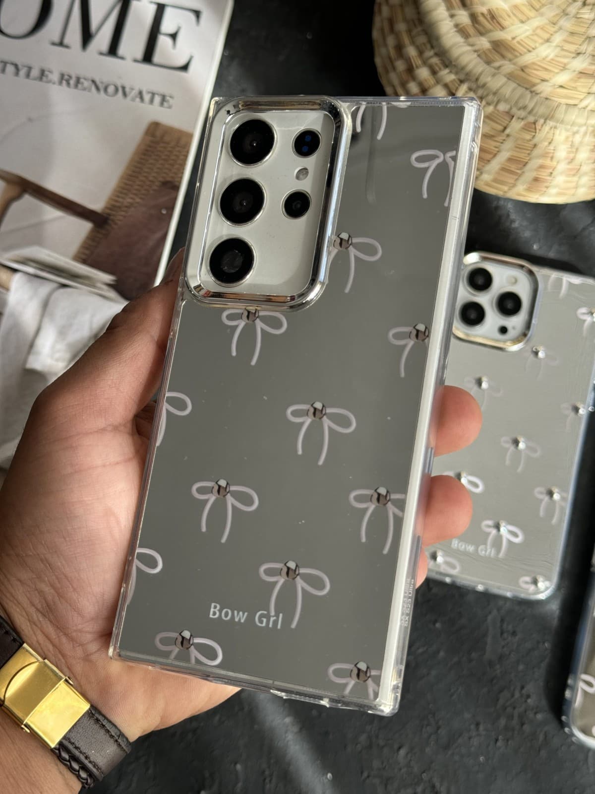 قاب موبایل سامسونگ پاپیون آیینه ای نگین دار