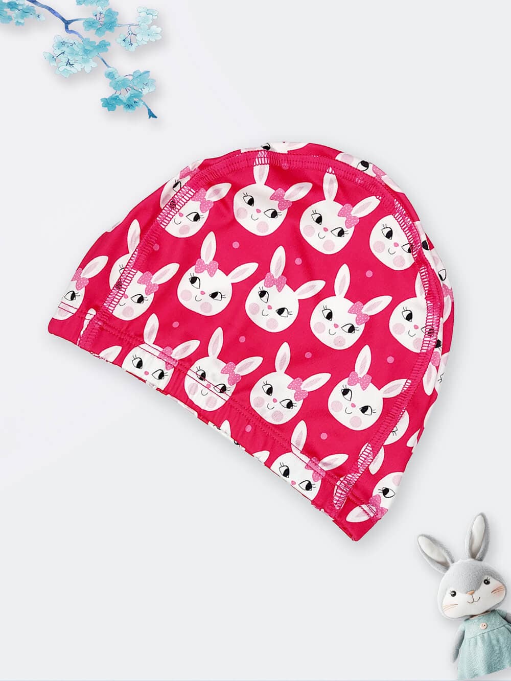 کلاه استخر پارچه ای بچگانه طرح خرگوش به رنگ صورتی سرخابی