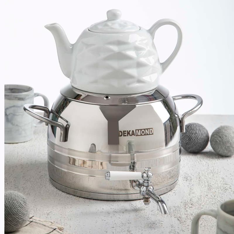 کتری قوری استیل براق کف چدن ۵ لیتر کد 6044