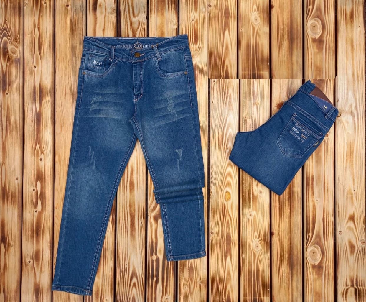 شلوار جین آبی تیره کمری کد 395