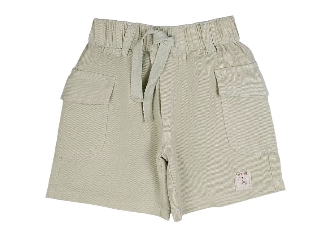 شلوارک کتان بغل جیب دار رنگ سبز کمرنگ پاپو papo