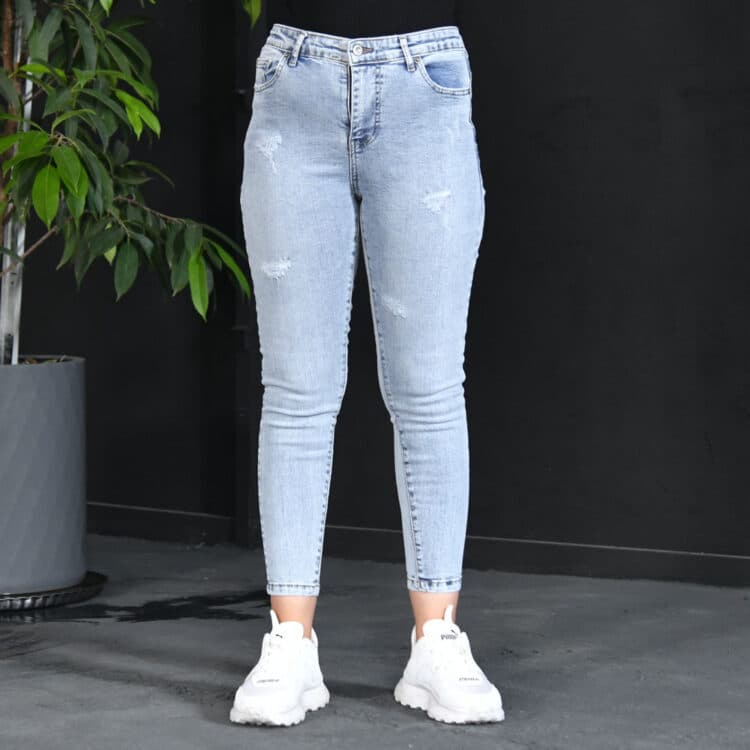 شلوار جین دخترانه آبی روشن کد 21749