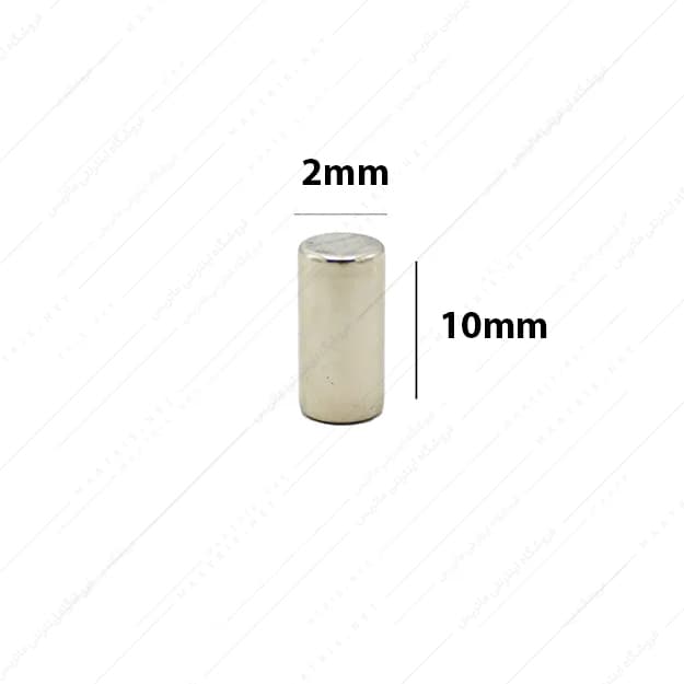 آهنربا استوانه نئودیمیوم قطر 2 ارتفاع 10 میلی متر