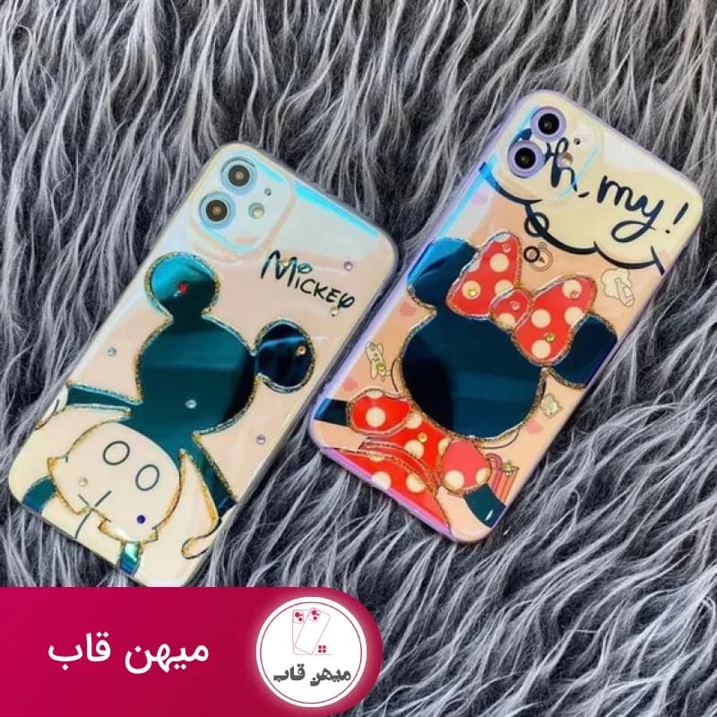 قاب موبایل آیفون میکی مینی نگین دار خط طلایی براق - کد (۹۸۵۱۲)
