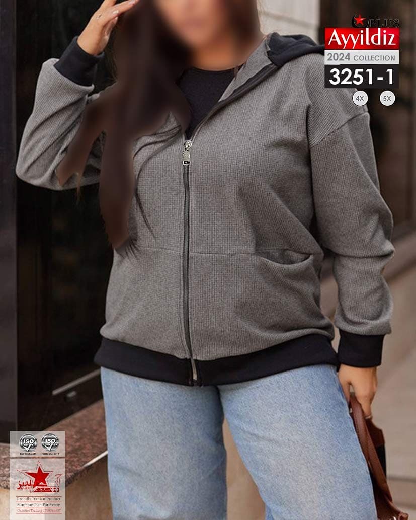 سیوشرت کلاه دار جلو زیپ سایز بزرگ کد ٣٢۵١