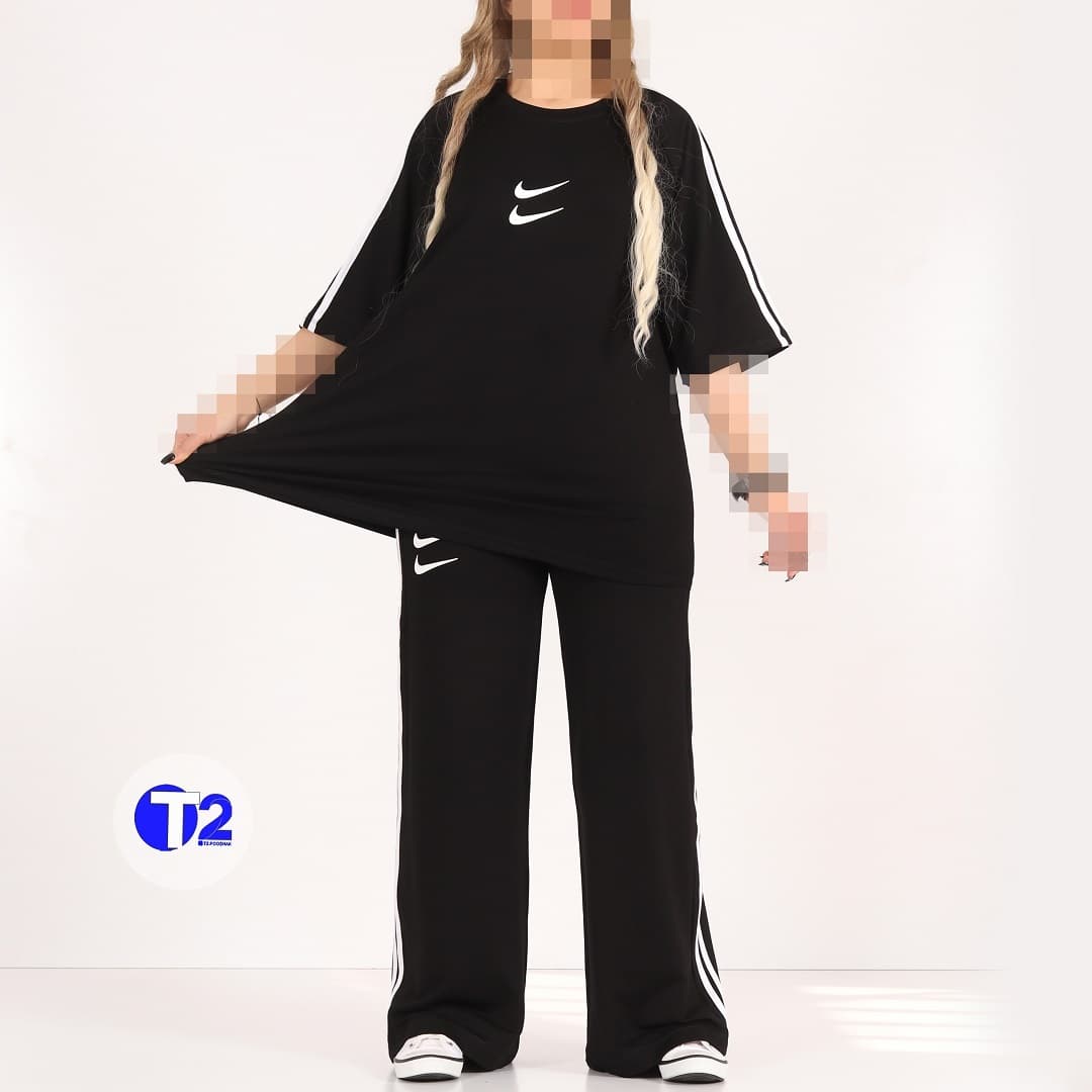 ست لانگ وبگ تک مشکی بغل نواری نایک (2852)