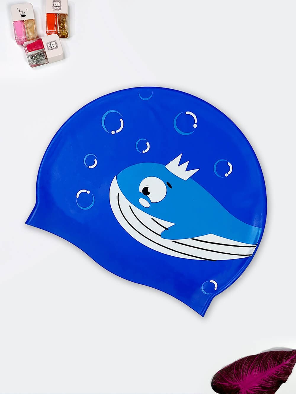 کلاه استخری بچگانه سیلیکونی آبی تیره طرح نهنگ ضد آب و ضد کلر برای استخر