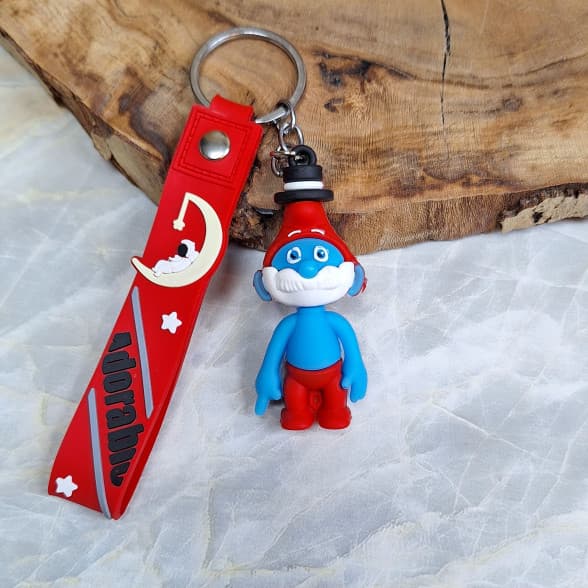 جاکلیدی سیلیکونی وارداتی طرح اسمورف همراه با بند آویز