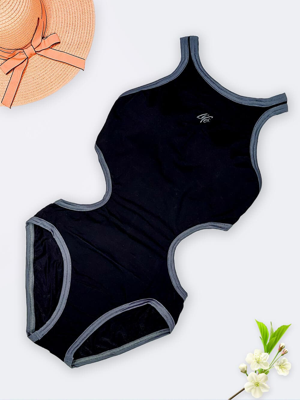 مایو شنا حرفه ای زنانه پشت قهرمانی اسلیپ PBT به رنگ مشکی و طوسی لایف ( Life )