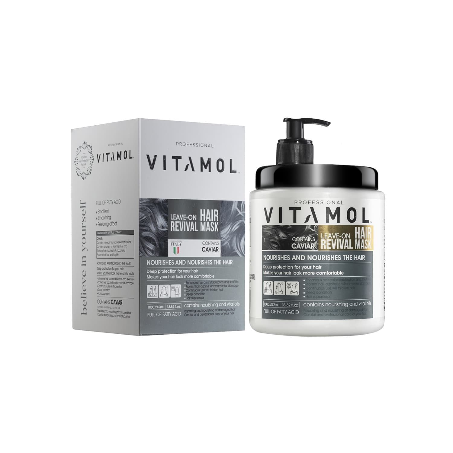 ماسک مو بدون آبکشی ویتامول مدل خاویار حجم 1000 میلی لیتر