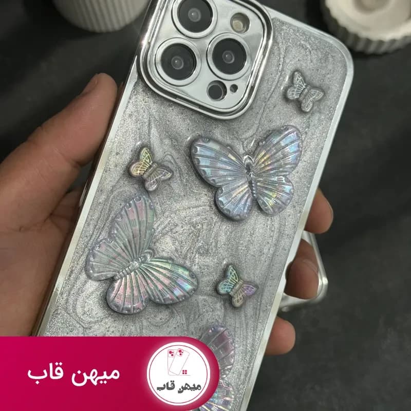 قاب موبایل آیفون پروانه برجسته کریستالی - کد (۹۴۴۰۲)