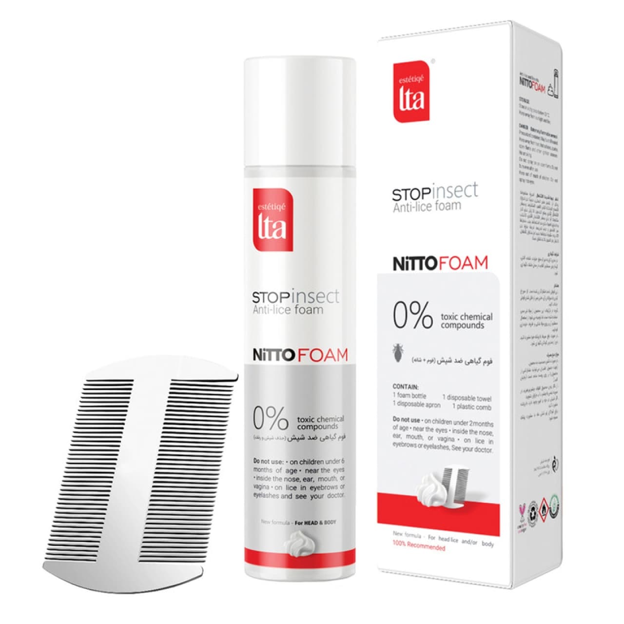 فوم ضد شپش استتیک التا مدل 1002 غیر سمی حجم200 میل همراه با شانه