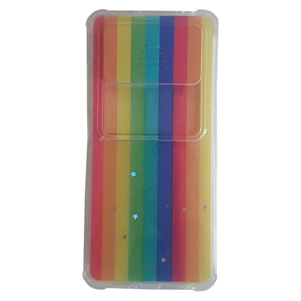 قاب سيليکون محافظ لنز کشويي برّاق طرح دار شیائومی Poco X3 طرح رنگین کمان عمودی