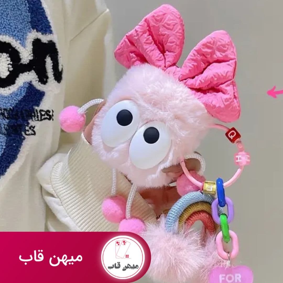 کاور ایرپاد آیفون پاپیون صورتی پشمی با آویز (هدیه) - کد (۱۲۴۲۲)