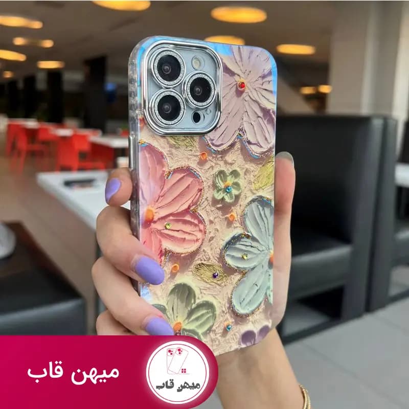 قاب گوشی آیفون گل درشت شفاف رنگی - کد (۴۰۷۰)