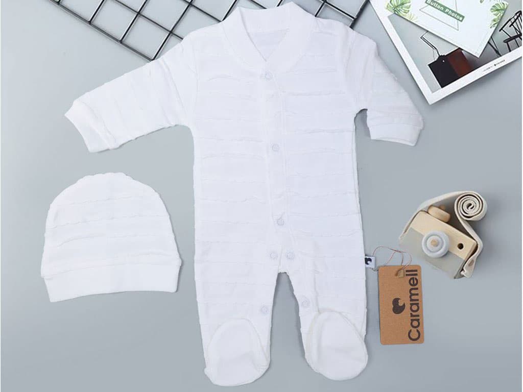 سرهمی نوزادی جوراب و کلاه دار شیری رنگ کارامل caramell