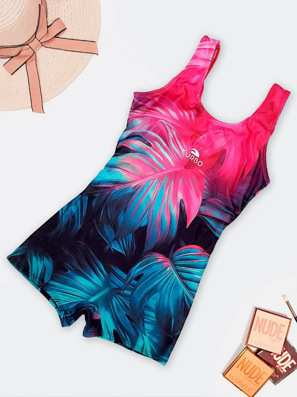 مایو زنانه پادار نیمه پوشیده طرح هاوایی برای استخر برند توربو ( Turbo )