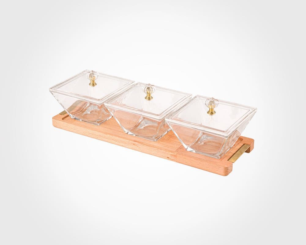 اردور خوری مربع دربدار پایه چوبی 3 عددی لیمون کد 2242