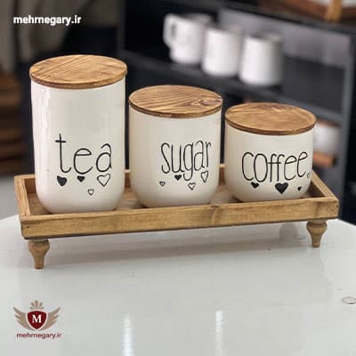 استند و رایزر مینیاتوری چوبی آشپزخانه و ظروف فانتزی