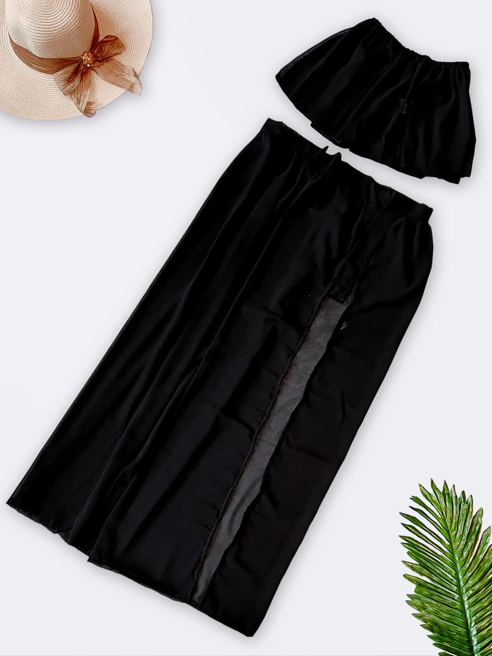 لباس رومایو دو تکه زنانه مشکی رنگ حریری بالاتنه