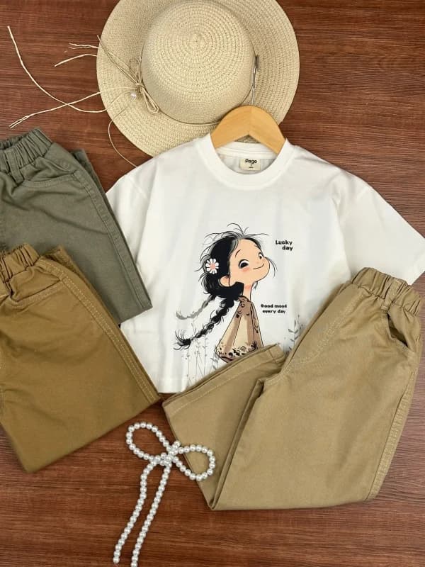 تیشرت و شلوار کتان طرح دختر