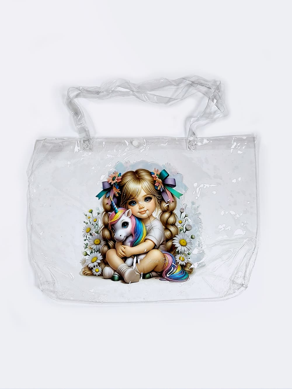کیف استخر دخترانه بچگانه شفاف شیشه ای طرح دختر و اسب تک شاخ برای لوازم شنا