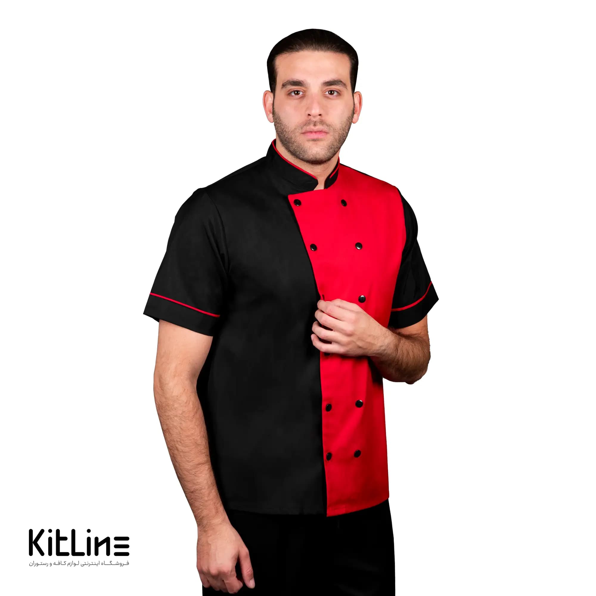 روپوش کجراه آستین کوتاه مشکی خرج کار قرمز تک فرم مدل تيام