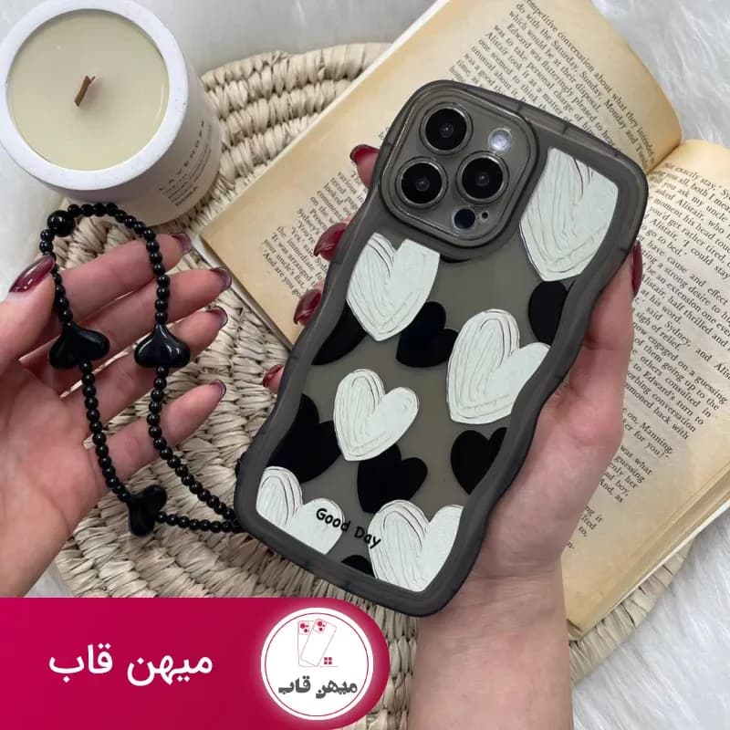 قاب قلبی سفید مشکی به همراه آویز قلبی - کد (۸۸۲۹۱)