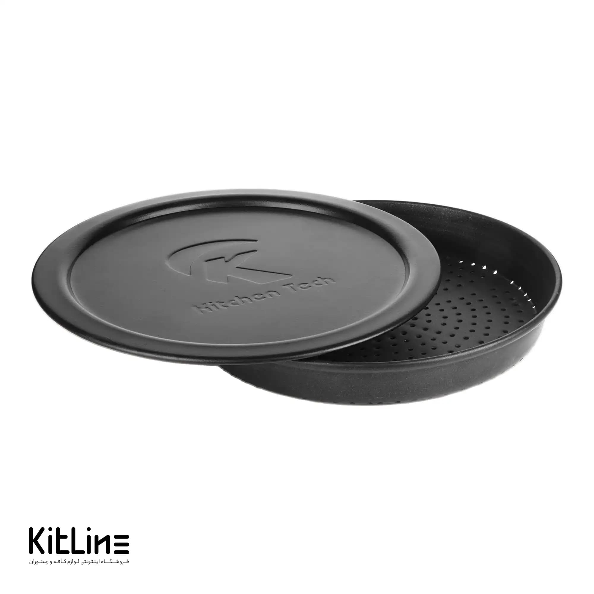 قالب پیتزا آمریکایی آلومینیومی روکش تفلون پانچ ۲۵ سانتیمتری همراه با درب کیچن تک