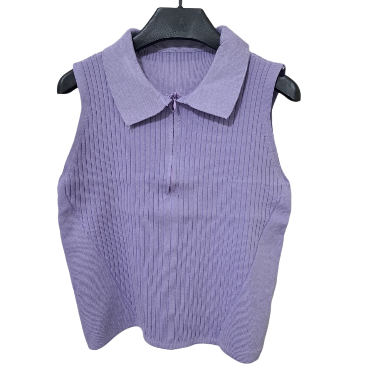 تاپ زنانه بافت یقه زیپ دار رنگ یاسی کد ۵۰۰