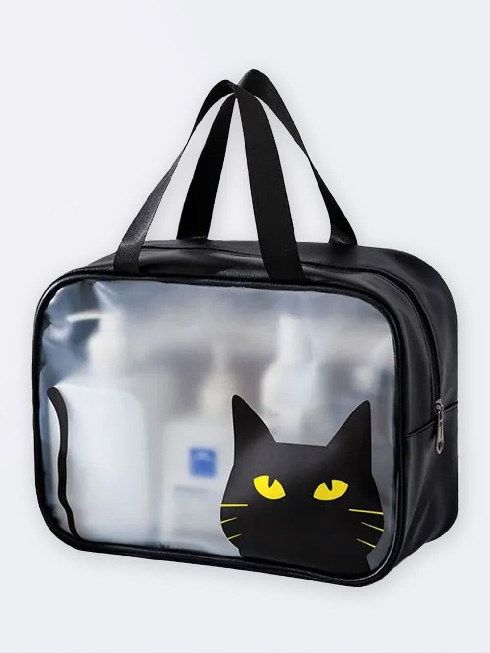 کیف استخر زنانه و دخترانه شفاف ضد آب طرح گربه فانتزی مشکی رنگ