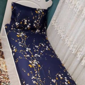 کاور کشدوزی شده تشک تخت تک نفره سورمه ای شکوفه