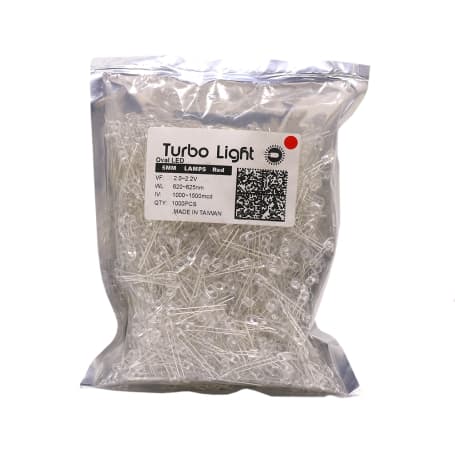 LED اوال 5mm قرمز شفاف مرغوب تایوانی مارک Turbo Light بسته 1000 تایی