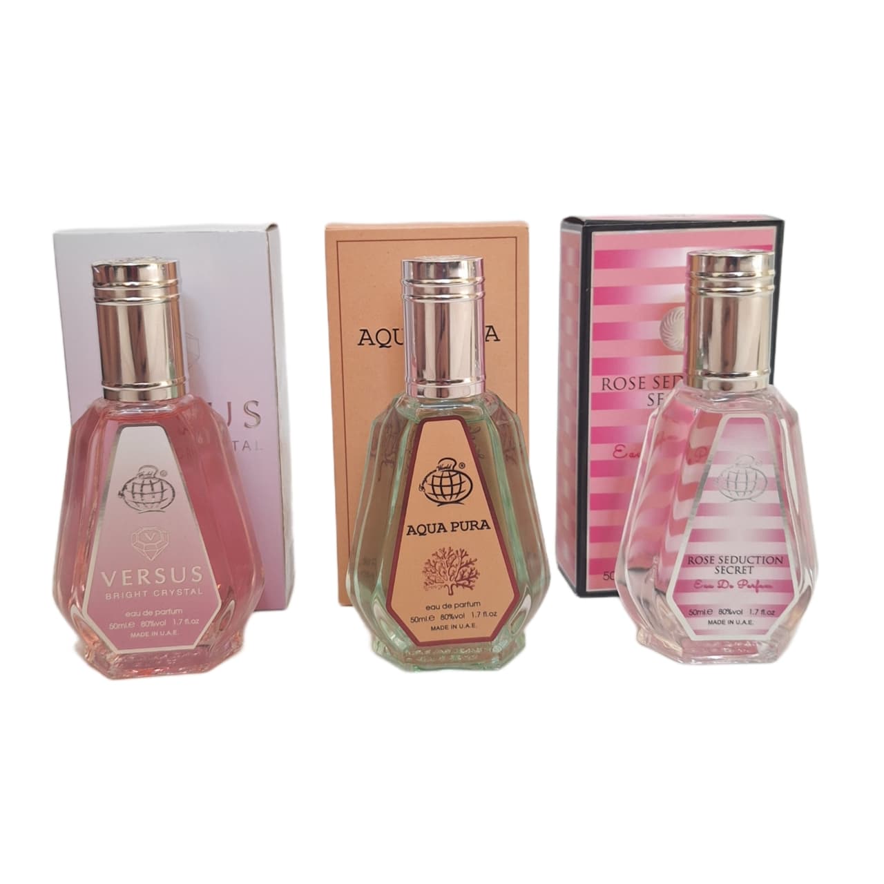 پک تابستانه سه عددی عطر های زنانه فرگرانس ورد مدل ورساچ صورتی, مگاماره, ویکتوریا سکرت بامبشل حجم 50 میل