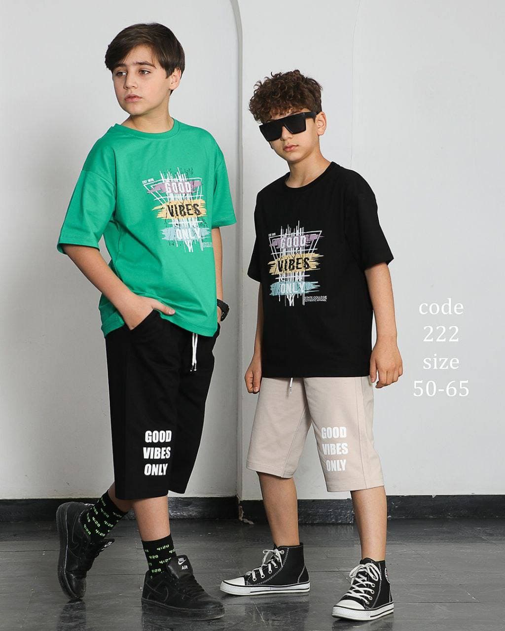 ست تیشرت و شلوارک چاپ برجسته GOOD VIBES