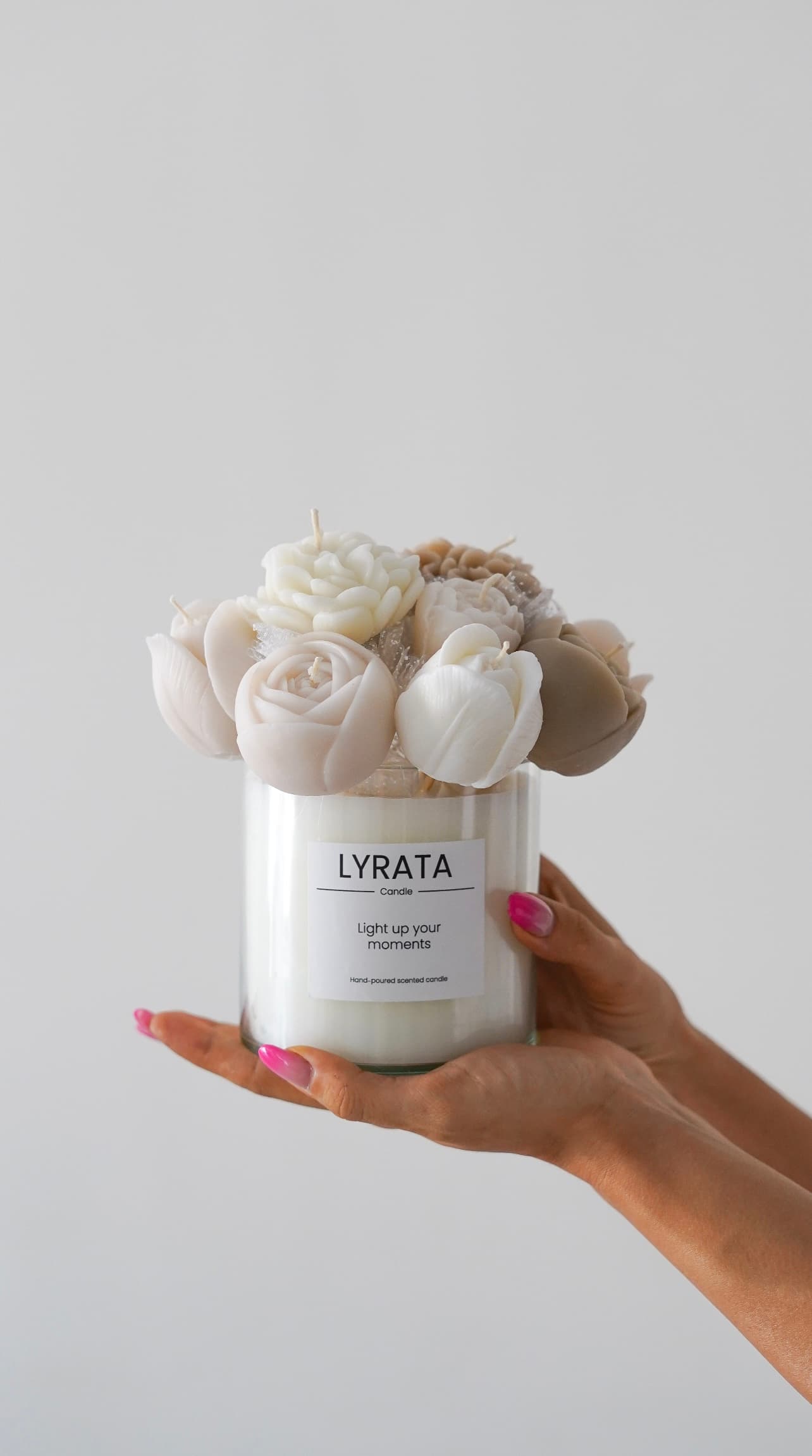 شمع دست ساز باکس گل شیشه ای استوانه