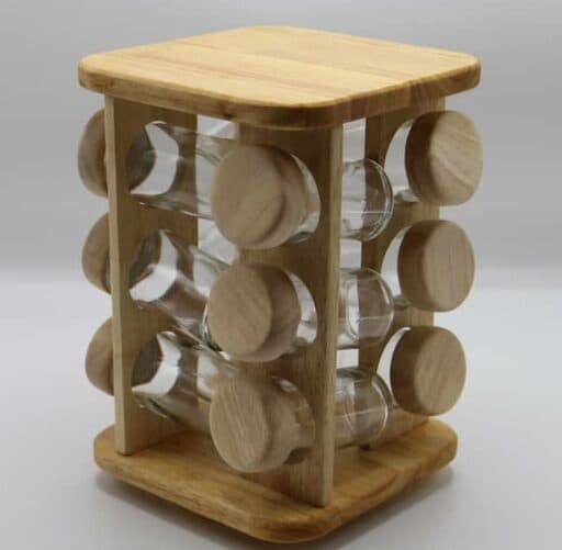 جا ادویه 12 تایی مربعی پایه گردان چوب رابروود لوناوود