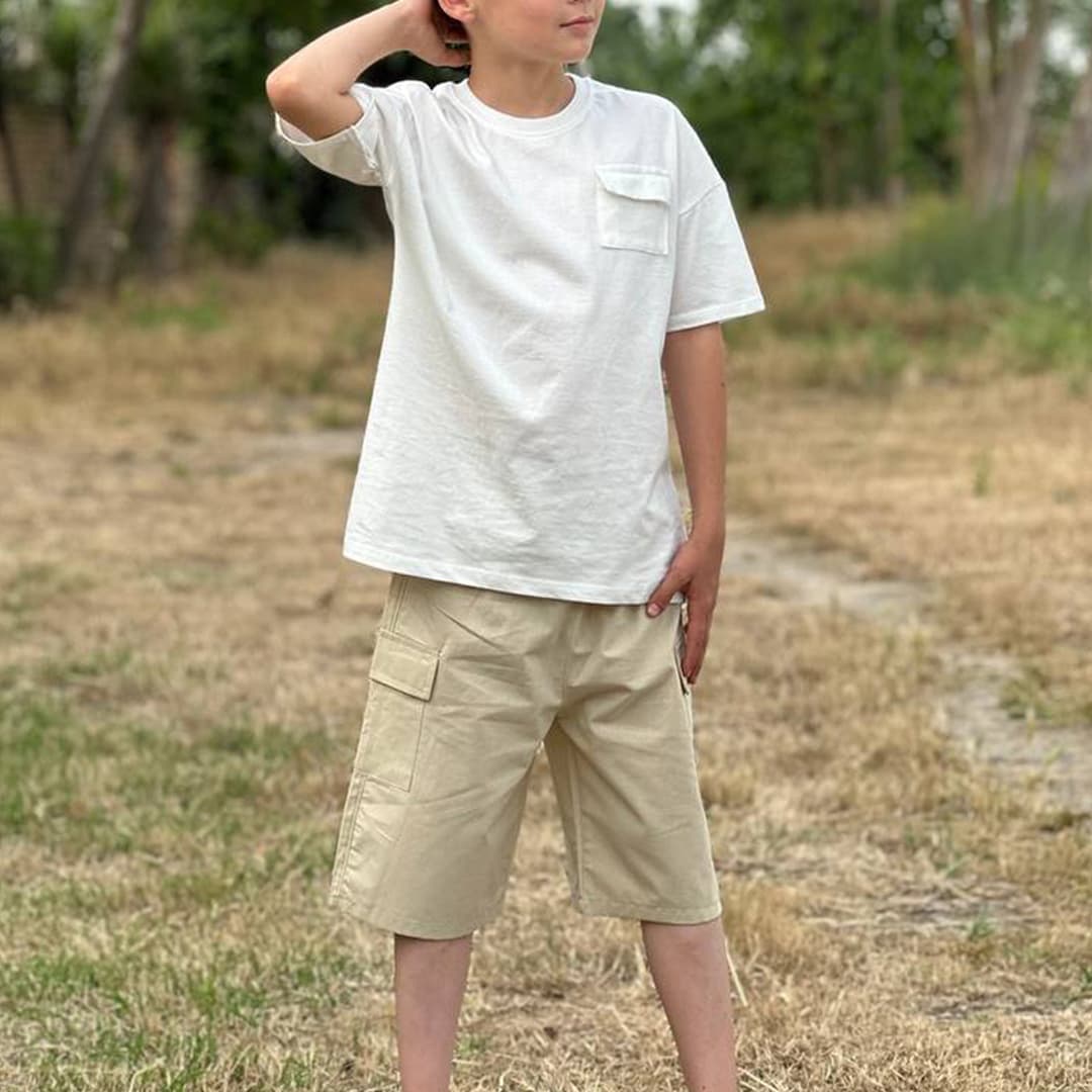 ست تیشرت شلوارک کتان جیبدار