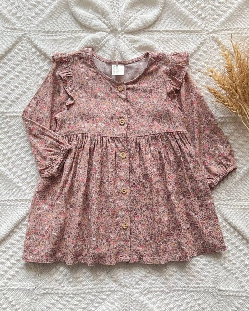 پیراهن نخی گل ریز گلبهی h&m