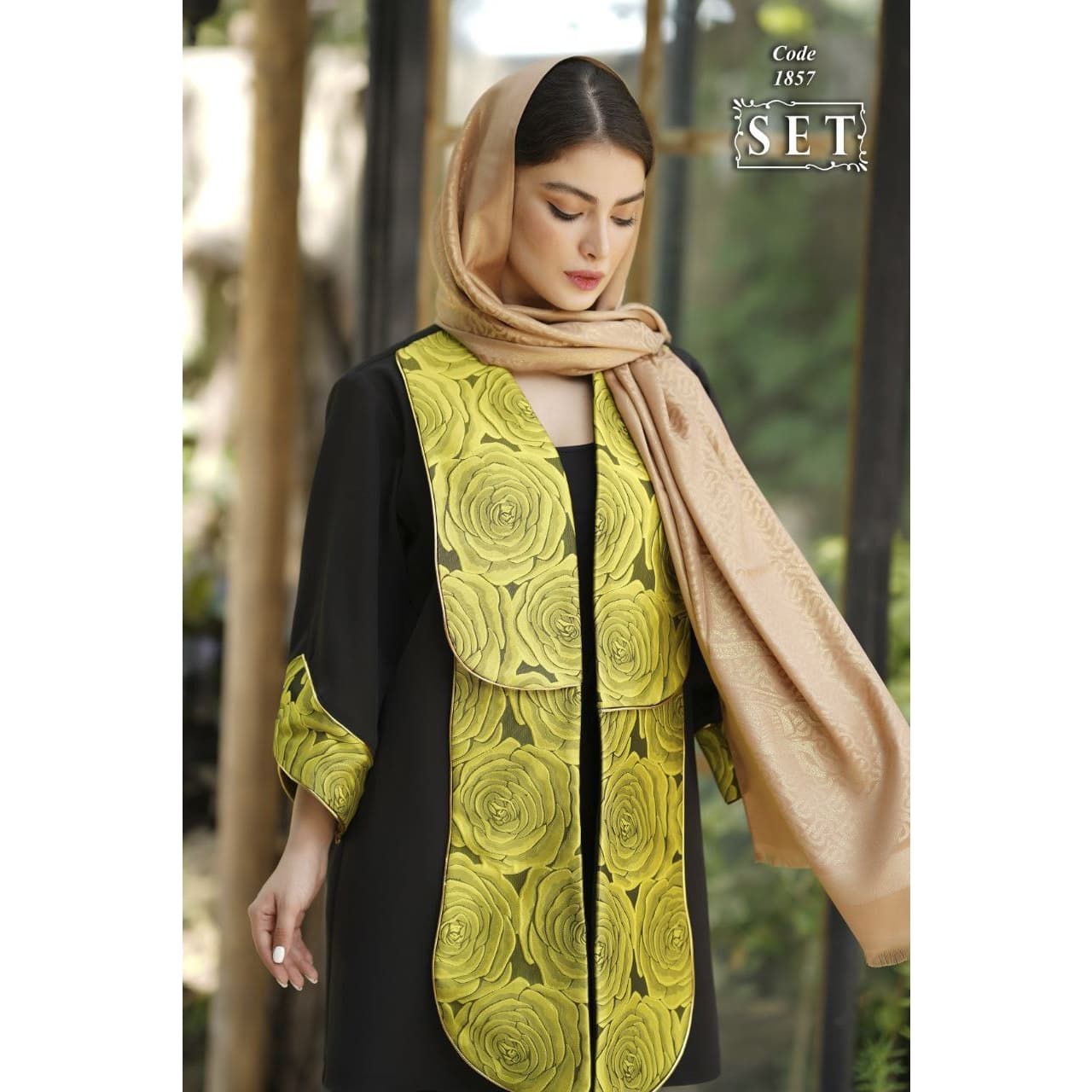 مانتو مجلسی مدل گلنوش رنگ زرد کد 1857 برند SET