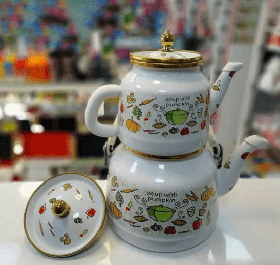 کتری قوری لعابی درب دار برند لایت LIGHT ساخت ترکیه طرح Pumpkin