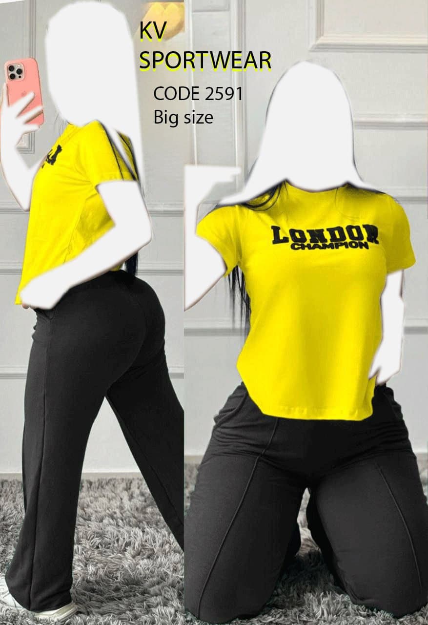 ست تیشرت شلوار بگ سایز بزرگ اسپرت ورزشی زنانه کد 004