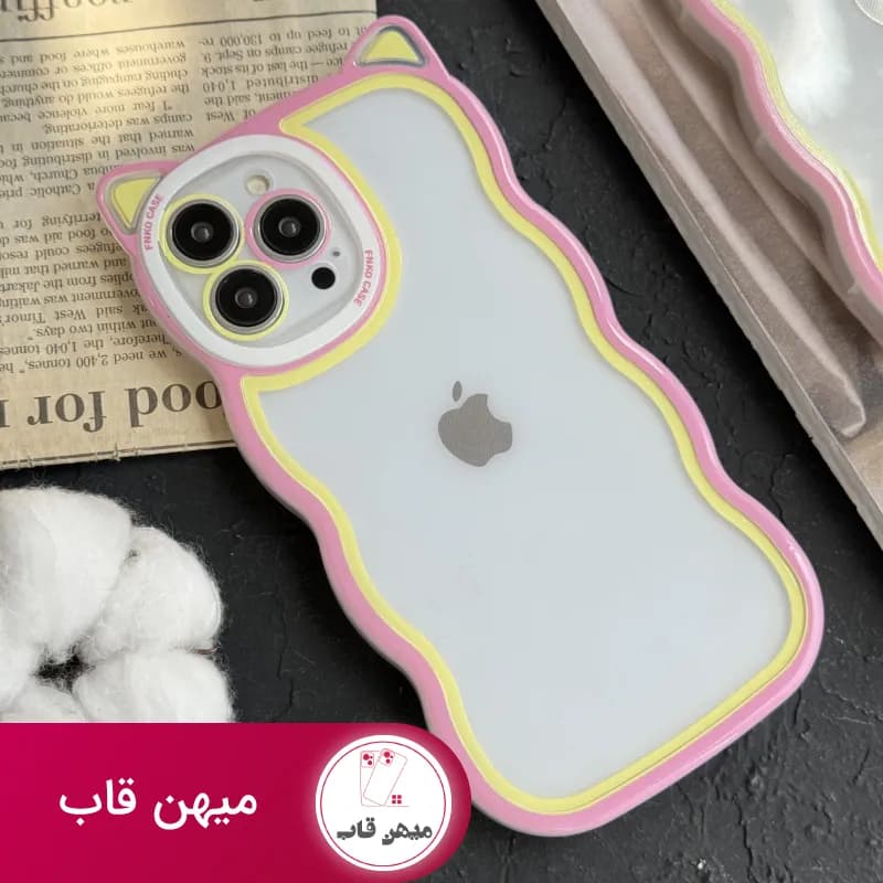 قاب موبایل گربه فنکو صورتی و زرد شفاف - کد (۵۴۷۶۱)